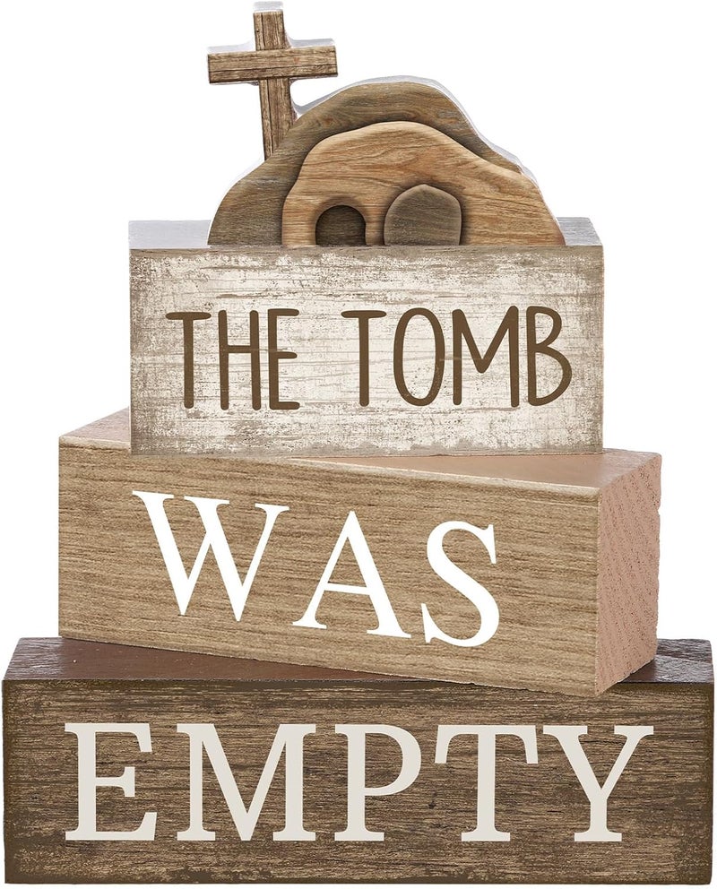Lineshading 4 Pcs Easter Table Decorations Cross Wooden Sign Easter Religious Centerpieces Rustic Tomb Tiered Tray Decor Decorative Faux Book Stack Block Farmhouse for Home Kitchen Shelf - Image 1
